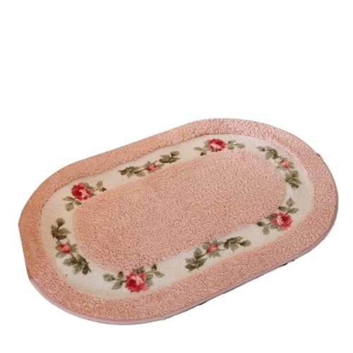ZHOUXYFDC Anti Rutsch Matte Ovale Badezimmermatte,Badteppiche im Blumenstil,Lange Größe,Schlafzimmer,Balkonbodenteppiche,Badewannen-Seitenfußmatte for die Toilette,45 * 120cm(Pink,40x60cm) von ZHOUXYFDC