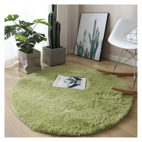 ZHOUXYFDC Anti Rutsch Matte Runder Plüschteppich, Wohnzimmerdekoration, Kinderzimmer, Flauschiger weißer Teppich, rutschfeste Decke, Nachttisch-Design, Spielmatte(Grass Green,200cm Diameter) von ZHOUXYFDC