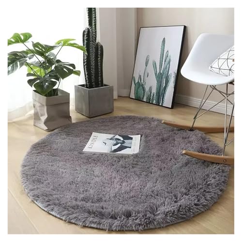 ZHOUXYFDC Anti Rutsch Matte Runder Plüschteppich, Wohnzimmerdekoration, Kinderzimmer, Flauschiger weißer Teppich, rutschfeste Decke, Nachttisch-Design, Spielmatte(Gray,160cm Diameter) von ZHOUXYFDC