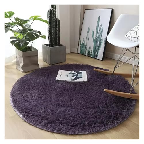 ZHOUXYFDC Anti Rutsch Matte Runder Plüschteppich, Wohnzimmerdekoration, Kinderzimmer, Flauschiger weißer Teppich, rutschfeste Decke, Nachttisch-Design, Spielmatte(Grayish Purple,120cm Diameter) von ZHOUXYFDC