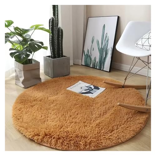 ZHOUXYFDC Anti Rutsch Matte Runder Plüschteppich, Wohnzimmerdekoration, Kinderzimmer, Flauschiger weißer Teppich, rutschfeste Decke, Nachttisch-Design, Spielmatte(Khaki,120cm Diameter) von ZHOUXYFDC