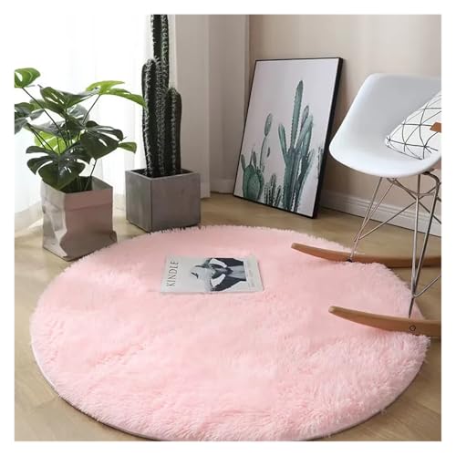 ZHOUXYFDC Anti Rutsch Matte Runder Plüschteppich, Wohnzimmerdekoration, Kinderzimmer, Flauschiger weißer Teppich, rutschfeste Decke, Nachttisch-Design, Spielmatte(Pink,120cm Diameter) von ZHOUXYFDC