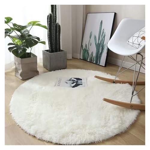ZHOUXYFDC Anti Rutsch Matte Runder Plüschteppich, Wohnzimmerdekoration, Kinderzimmer, Flauschiger weißer Teppich, rutschfeste Decke, Nachttisch-Design, Spielmatte(White,120cm Diameter) von ZHOUXYFDC