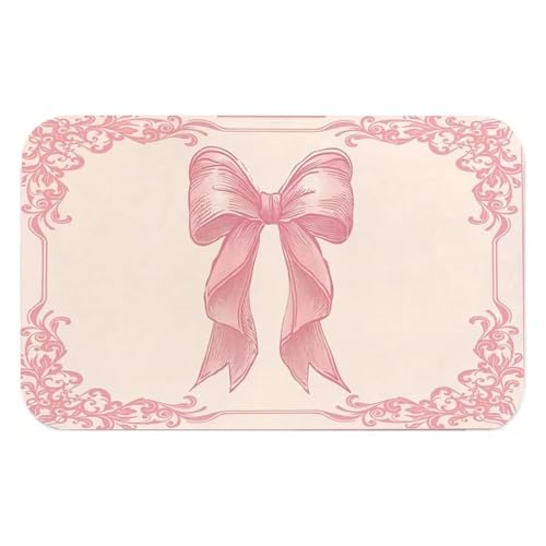 ZHOUXYFDC Anti Rutsch Matte Süße rosa Schleife Willkommen Fußmatte Weicher Teppich Badezimmer Anti-Rutsch-Pad Geeignet for Wohnzimmer Eingang Dekorationen Zubehör Teppiche(40x60cm) von ZHOUXYFDC