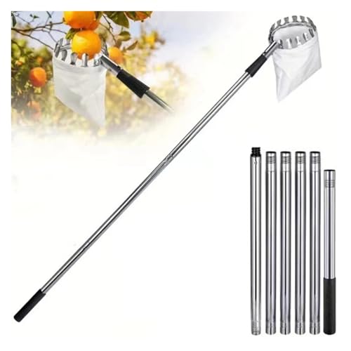 ZHOUXYFDC Apfelpflücker Edelstahl Spleißen Stange Obst Picker 1.6/2.4/3.2/4M Teleskop Pole Picking Werkzeug(2.4M Fruit Picker) von ZHOUXYFDC
