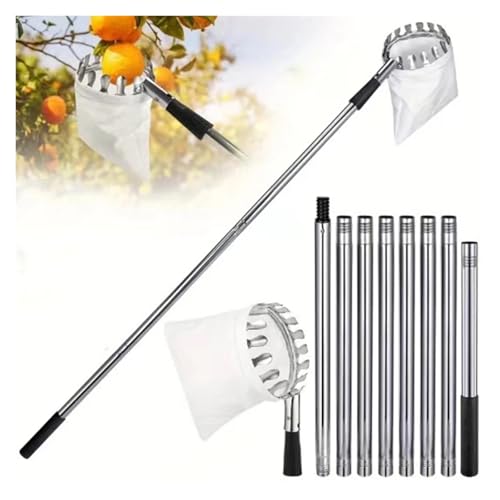 ZHOUXYFDC Apfelpflücker Edelstahl Spleißen Stange Obst Picker 1.6/2.4/3.2/4M Teleskop Pole Picking Werkzeug(3.2M Fruit Picker) von ZHOUXYFDC