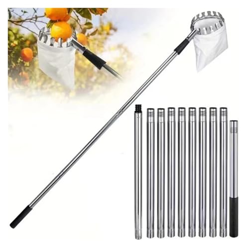 ZHOUXYFDC Apfelpflücker Edelstahl Spleißen Stange Obst Picker 1.6/2.4/3.2/4M Teleskop Pole Picking Werkzeug(4M Fruit Picker) von ZHOUXYFDC