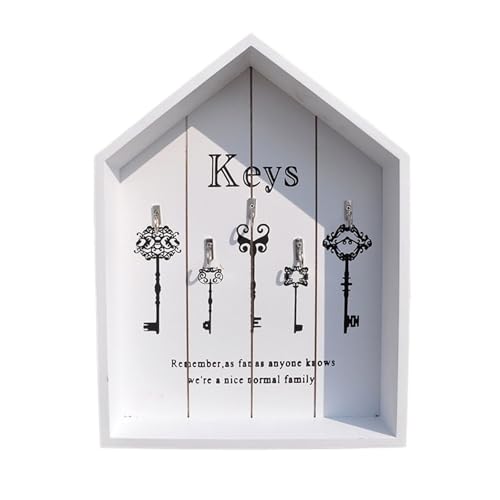 ZHOUXYFDC Schlüsselkasten An der Wand montierter Organizer, Schlüsselschrank-Aufbewahrungsbox aus Holz in Hausform mit 5 Haken, Schlüsselhalter, rustikaler Schlüsselaufhänger, Heimdekoration(White) von ZHOUXYFDC
