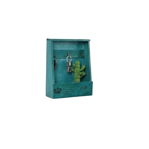 ZHOUXYFDC Schlüsselkasten Schlüsselhalter-Box aus Holz mit 6 Haken, zur Wandmontage, handgefertigt mit rustikalem Finish for die Inneneinrichtung(A -Blue) von ZHOUXYFDC