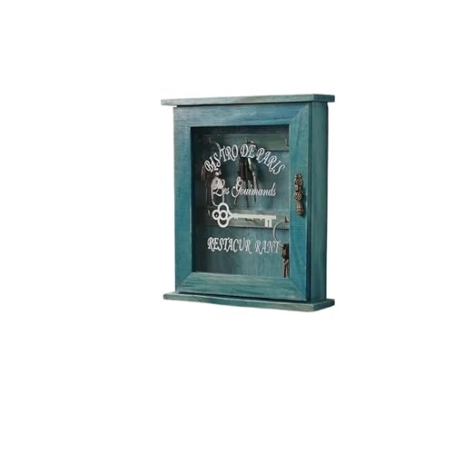 ZHOUXYFDC Schlüsselkasten Schlüsselhalter-Box aus Holz mit 6 Haken, zur Wandmontage, handgefertigt mit rustikalem Finish for die Inneneinrichtung(B -Blue) von ZHOUXYFDC