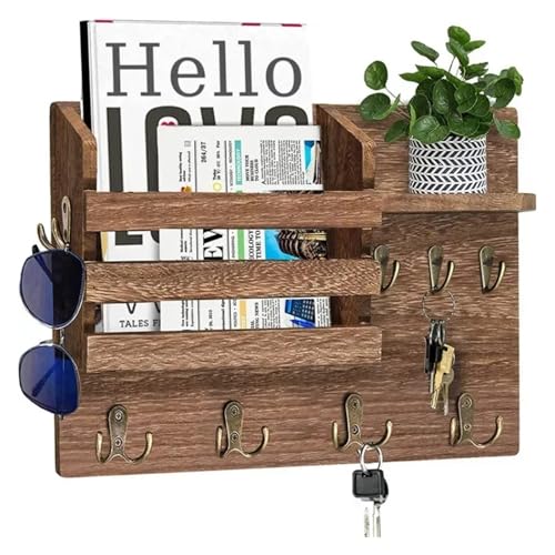 ZHOUXYFDC Schlüsselkasten Schlüsselhalter-Box aus Holz mit 6 Haken, zur Wandmontage, handgefertigt mit rustikalem Finish for die Inneneinrichtung(C-Wood) von ZHOUXYFDC