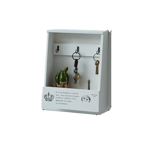 ZHOUXYFDC Schlüsselkasten Schlüsselhalter aus Holz im Vintage-Stil, Hängeschrank mit 3 Haken, Wandmontage, handgefertigt, rustikales Finish, Heimdekor(White) von ZHOUXYFDC