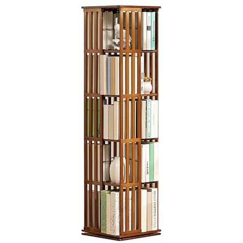 ZHOUYING Drehbares Bücherregal mit 5 Ebenen, braunes Studenten-Bücherregal aus Bambus – bodenstehendes Bücherregal, Aufbewahrung, Organizer, Schrankregal, 37 x 37 x 149 cm von ZHOUYING