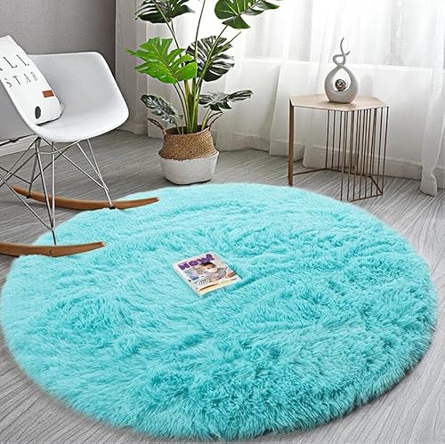 ZHOUZEKAI Teppich, Runde Seide Wolle Material Yoga Teppich für Wohnzimmer Schlafzimmer und Bad,Teppich Seidige Glatte Teppiche, (Blau, 120cm) von ZHOUZEKAI