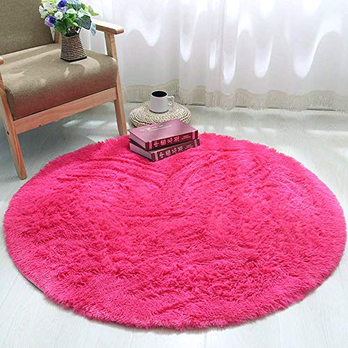 ZHOUZEKAI Teppich, Runde Seide Wolle Material Yoga Teppich für Wohnzimmer Schlafzimmer und Bad,Teppich Seidige Glatte Teppiche, (Pink, 80cm) von ZHOUZEKAI