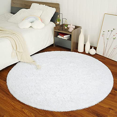 ZHOUZEKAI Teppich, Runde Seide Wolle Material Yoga Teppich für Wohnzimmer Schlafzimmer und Bad,Teppich Seidige Glatte Teppiche, (Weiß, 120cm) von ZHOUZEKAI