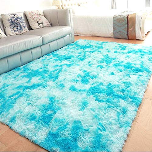 ZHOUZEKAI-Teppich wohnzimmerteppich Langflor - Teppiche für Wohnzimmer flauschig Shaggy Schlafzimmer Bettvorleger/Outdoor Carpet,Sofa Matte (Hellblau, 120 x 160 cm) von ZHOUZEKAI
