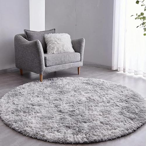 ZHOUZEKAI rund Hochflor Teppich wohnzimmerteppich Langflor - Teppiche für Wohnzimmer flauschig Shaggy Schlafzimmer Bettvorleger Outdoor Carpet,Dunkler und Heller Teppich (hellgrau, 120 x 120 cm) von ZHOUZEKAI