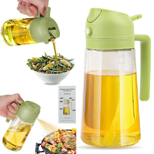 ZHOUZHUCHEN 2 in 1 Ölsprüher für Speiseöl, 470Ml Ölzerstäuber Heißluftfritteuse, Öl Sprühflasche Zerstäuber Ölsprühgerät für Heißluftfritteuse (Schwarz) von ZHOUZHUCHEN