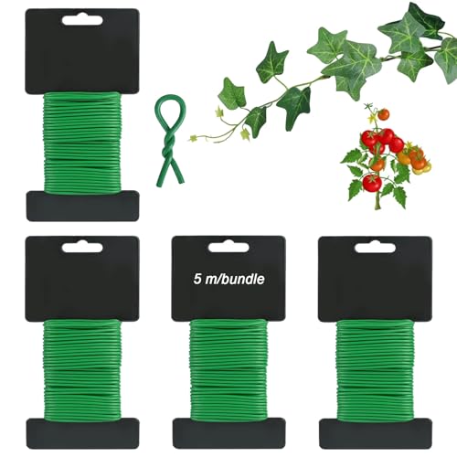ZHOUZHUCHEN 4 Stück Pflanzendraht Grüner Gartendraht Draht Pflanzendraht Grün Garten Bindedraht Pflanzen Bindedraht Zum Sichern Und Stützen 2mm*5m Für Die Gartenarbeit Kletterpflanzen, Weinreben von ZHOUZHUCHEN