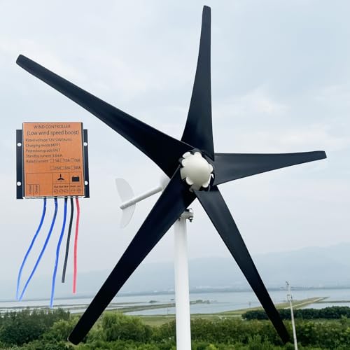 ZHOZHUT 12V 24V 48V Windkraftanlage 800W-1200W Permanentmagnet Generator Windgenerator Mit 5 Schwarzen Blättern Und MPPT-Controller, Geräuscharm Und Hoher Wirkungsgrad Windrad Für Haushalt,800w,48V von ZHOZHUT