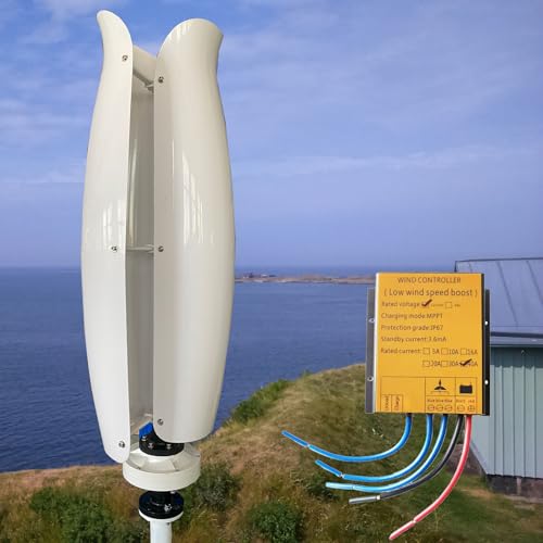 ZHOZHUT 3KW Windkraftanlage Generator Windkraftanlagen 12V / 24V / 48V Vertikale Windgenerator Mit MPPT-Controller Und 2 Glasfaserflügeln, Dreiphasiger Magnetschwebebahngenerator,Weiß,3000W24V von ZHOZHUT
