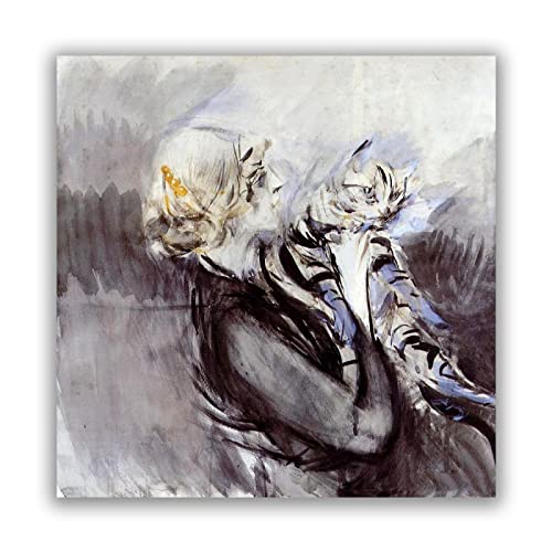 ZHPLIX Giovanni Boldini Kunstdrucke Reproduktionen berühmter Gemälde Giclée-Leinwanddrucke Eine Dame mit einer Katze Leinwand-Wandbild für Wohnkultur 70 x 70 cm rahmenlos von ZHPLIX