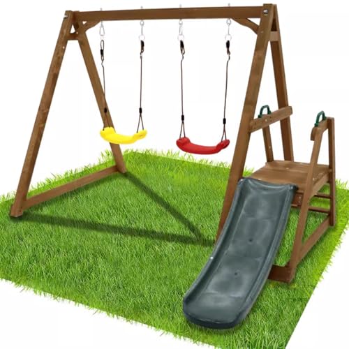 ZHPPED Doppelschaukel für Kinder, Robuste Kinderschaukel mit Doppelschaukeln, Rutsche, Leiter, Kinderspielplatzgerät für den Garten von ZHPPED