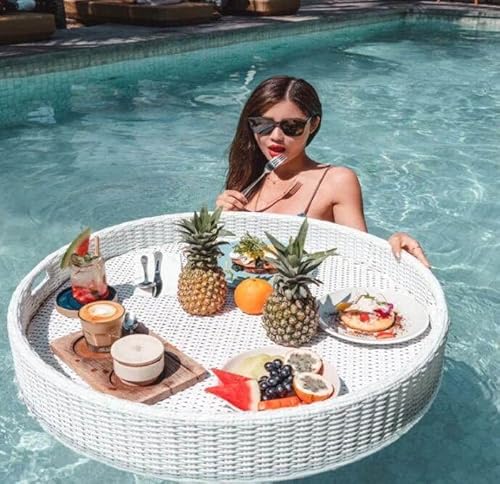 ZHPPED Tray Floating Rattan,Swimming Pool Floating,Oval Tablett Rattan,Rattan Gewebtes Serviertablett Schwimmendes Frühstückstablett Im Außenpool Für Pool Beach Party,60CM-White von ZHPPED