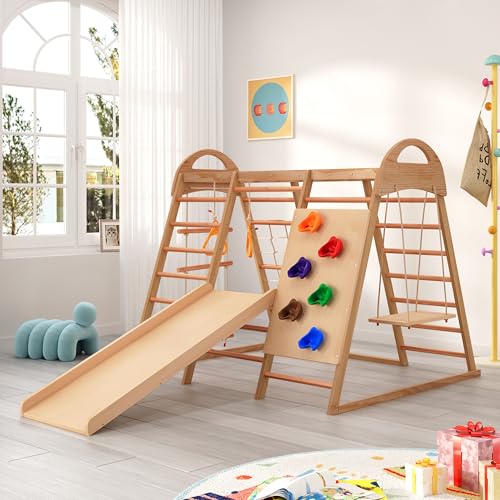 ZHPPED klettergerüst Indoor, Mittelgroßer Indoor-Spielplatz, Klettergerüst für Kinder im Alter von 2 bis 5 Jahren, Kleinkinder-Kletterspielzeug 8-in-1 mit Rutsche, Kletterwand, Kletterseil von ZHPPED