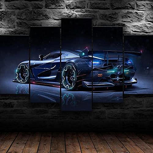 ZHRMGHG 5 Teilig Leinwand Wanddeko Deluxe Cool Black Car Gerahmt Malerei Leinwanddrucke Geschenk 5 Stück Leinwand Bilder Moderne Wandbilder XXL Wohnzimmer Wohnkultur 150X80Cm von ZHRMGHG