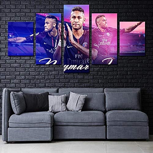 ZHRMGHG 5 Teilig Leinwand Wanddeko Fußballstürmer Neymar Gerahmt Malerei Leinwanddrucke Geschenk 5 Stück Leinwand Bilder Moderne Wandbilder XXL Wohnzimmer Wohnkultur 150X80Cm von ZHRMGHG