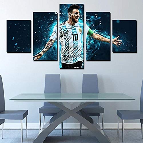 ZHRMGHG 5 Teilig Leinwand Wanddeko Lionel Messi Gerahmt Malerei Leinwanddrucke Geschenk 5 Stück Leinwand Bilder Moderne Wandbilder XXL Wohnzimmer Wohnkultur 150X80Cm von ZHRMGHG