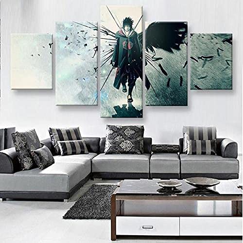 ZHRMGHG Print Canvas 5 Teilig Anime Ninja Sasuke Leinwand Art Wandgemälde Für Home Wohnzimmer Büro Trendig Eingerichtet Dekoration Geschenk (Mit Rahmen) von ZHRMGHG