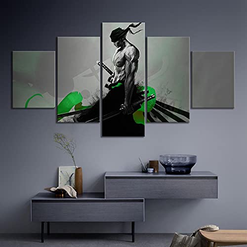 ZHRMGHG Print Canvas 5 Teilig Cartoon-Bild Roronoa Zoro EIN Anime-Poster Leinwand Art Wandgemälde Für Home Wohnzimmer Büro Trendig Eingerichtet Dekoration Geschenk (Mit Rahmen) von ZHRMGHG