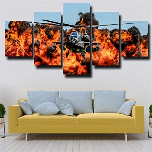 ZHRMGHG Print Canvas 5 Teilig Militärflugzeug Ah-64 Leinwand Art Wandgemälde Für Home Wohnzimmer Büro Trendig Eingerichtet Dekoration Geschenk (Mit Rahmen) von ZHRMGHG