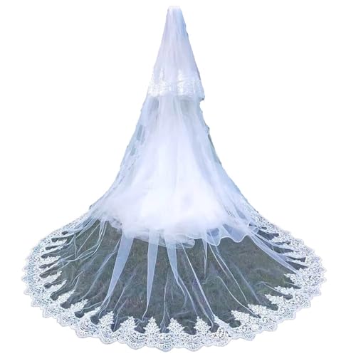 Brautschleier 2 Schichten Hochzeitsschleier Lange Pailletten Spitze Brautschleier mit Kamm for Verlobung Braut Kopfschmuck Brautaccessoires(400cm) von ZHSOAO