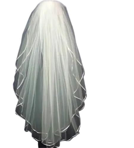 Brautschleier 2 Stück Hochzeitsschleier Ellenbogenlänge Satinband-Brautschleier for Hochzeit Braut Kopfschmuck Brautaccessoires(Beige) von ZHSOAO