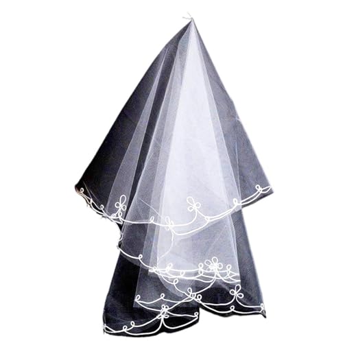 Brautschleier 2PCS Kurze Hochzeit Schleier Einfache Tüll Zwei Schicht Mit Kamm Braut Schleier for Braut for Ehe Hochzeit Zubehör Brautaccessoires(White D) von ZHSOAO