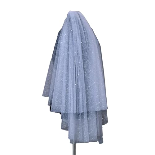 Brautschleier Hochzeitsschleier Tropfen Brautschleier 2 Ebenen Perlen Perlen weicher Tüll mit Kammabdeckung Gesicht Hochzeitszubehör for die Braut Brautaccessoires(Blue,200cm) von ZHSOAO