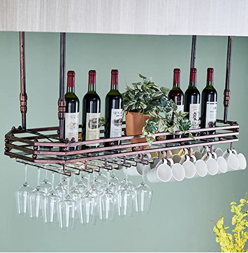 ZHSYXLB Decken-Weinglasregal, hängendes Weinglasregal, Deckenmontage-Weinglashalter aus Metall mit Ausstellungsregal, höhenverstellbarer hängender Weinregalschrank, Bronze, 80 x 35 cm von ZHSYXLB