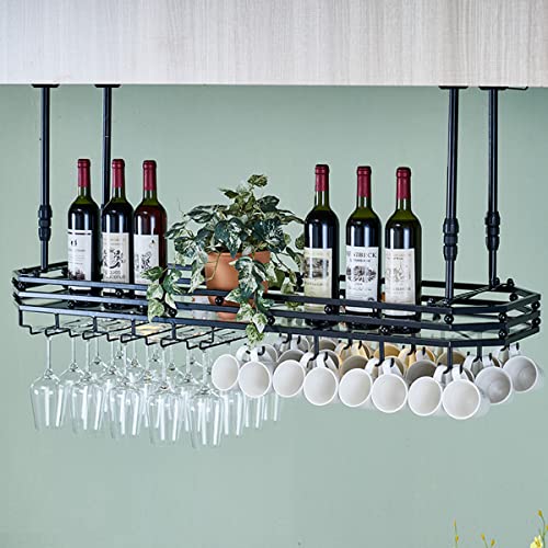 ZHSYXLB Decken-Weinglasregal, hängendes Weinglasregal, Deckenmontage-Weinglashalter aus Metall mit Ausstellungsregal, höhenverstellbarer hängender Weinregalschrank, Schwarz, 100 x 35 cm von ZHSYXLB