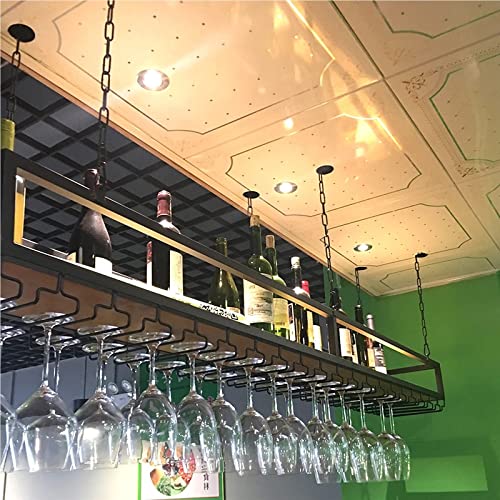 ZHSYXLB Hängendes Weinglasregal - Deckenhängendes Weinregal - Loft-Weinglashalter aus Schmiedeeisen im Vintage-Stil, Weinflaschenhalter aus sivholz im europäischen Stil, mit Leitplanke, einfache Ins von ZHSYXLB