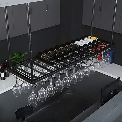 ZHSYXLB Hängendes Weinregal aus Metall, höhenverstellbar, an der Decke hängender Weinflaschenhalter aus Eisen, Weinglasregal, für Bars, Restaurants, Küchen (Größe: 120 cm) von ZHSYXLB