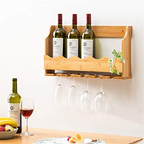 ZHSYXLB Weinflaschenhalter Weinglashalter – Wand, freistehend, für 5 Flaschen und 5 Gläser, wackelfrei, reines Bambusholz, perfekt für Küche, Bar, Wohnzimmer, Zuhause (Walnuss, Naturholz) von ZHSYXLB