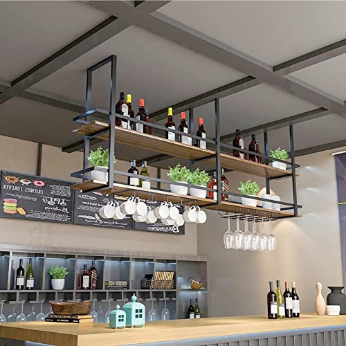 ZHSYXLB Weinglashalter zum Aufhängen an der Decke – Deckenregal, europäisches Retro-Wandpräsentationsregal, Weinglasregal mit 2 Ebenen aus Schmiedeeisen, Küchenregal zum Aufhängen an der Decke, einf von ZHSYXLB