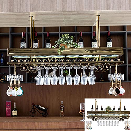 ZHSYXLB Weinregal Decke mit Glastrennwänden, verstellbares Umgedrehtes Weinglasregal aus Edelstahl im Vintage-Stil zum Aufhängen von Weinflaschenhaltern, Kelchregal für Bar, Weinkeller, Küche von ZHSYXLB