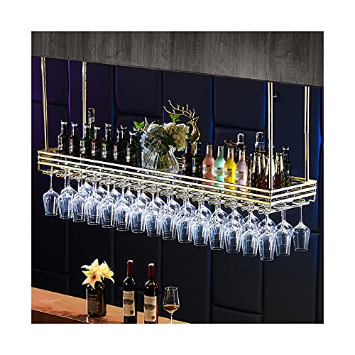 ZHSYXLB Weinregal zur Wandmontage, Weinregal zum Aufhängen an der Decke für Weinflaschen und Gläser, Höhen- und Breitenverstellbar, 100 x 35 cm, Gold/Schwarz von ZHSYXLB