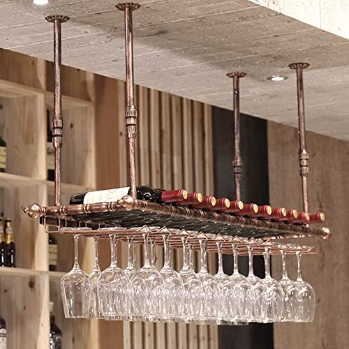 ZHSYXLB Weinregale Vintage Weinglashalter ， Weinflaschen-Aufbewahrungsregal Racks Bar-Deckenhänge-Eisen-Ausstellungsregale für Champagnerkelche Stemware,Bronze (Size : 120x30cm) von ZHSYXLB