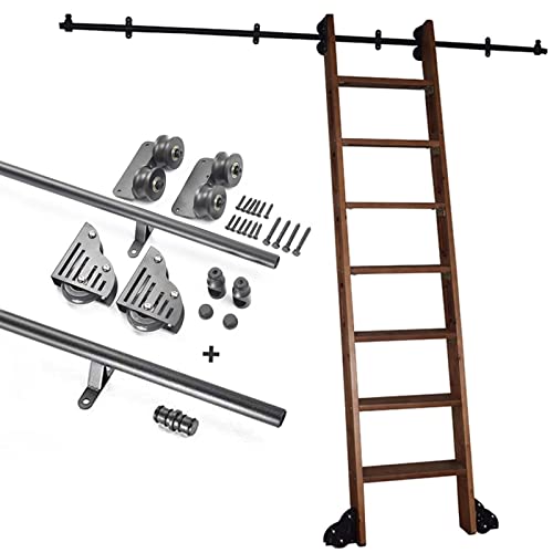 Schwarze rollende Bibliotheksleiter-Hardware, Schiebeleiter-Hardware-Kit (Keine Leiter), mit Bodenrollenrädern, Mobile Leiterschiene aus rundem Stahlrohr (Größe: 3,3 Fuß/100 cm Schienen-Kit) von ZHTBATE